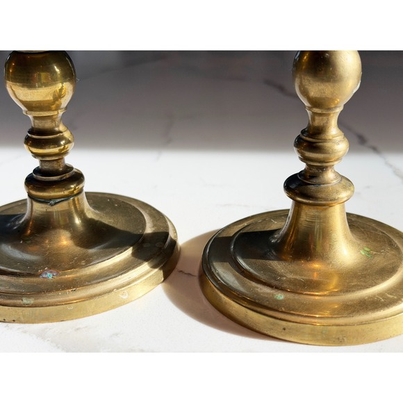 Vintage Brass Candlestick Holders Pair Baluster Stem Taper Candle Stands